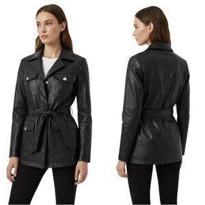 Bagatelle Faux Leather Utility Jacket Women's S Black Belted Safari Pockets New